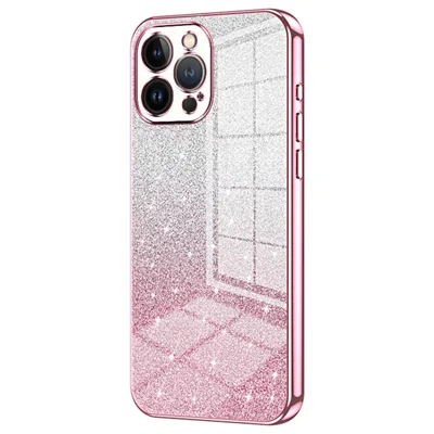 Cell Phone Case for iPhone 13 Pro Max Precise Cutout Electroplating Gradient Glitter TPU Cover - Pink