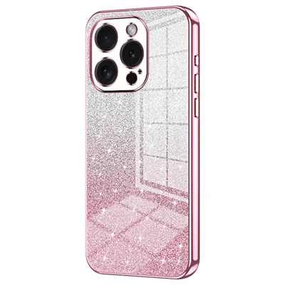 For iPhone 15 Pro Cell Phone Case Glitter Precise Cutout Flexible TPU Electroplating Cover - Pink