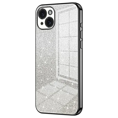 For iPhone 15 Plus Hoesje Stootvast Gradiënt Glitter Precieze Uitsparingen TPU Cover - Zwart