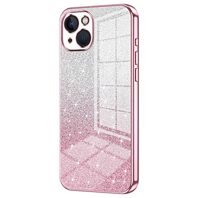 For iPhone 13 Cell Phone Case Gradient Glitter Precise Cutout TPU Protective Cover - Pink