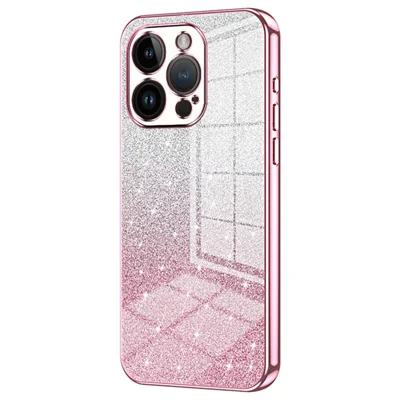For iPhone 14 Pro Cell Phone Case Gradient Glitter Precise Cutout Anti-scratch TPU Cover - Pink