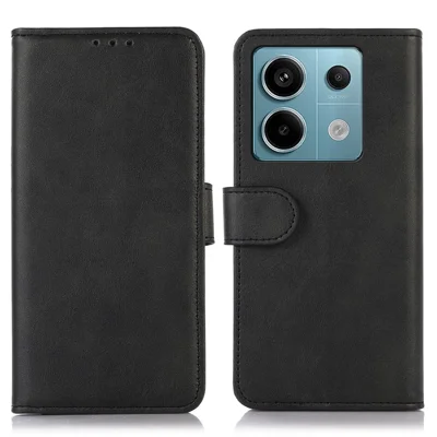 For Xiaomi Redmi Note 13 Pro 5G / Poco X6 5G Case Cowhide Texture Foldable Stand Leather Cover - Black
