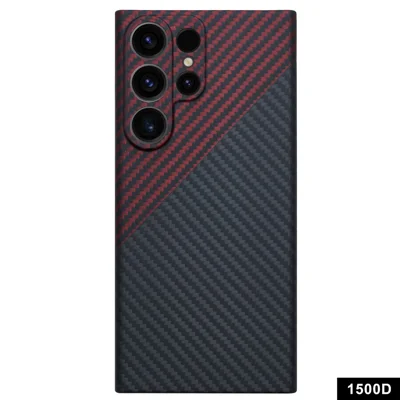 For Samsung Galaxy S23 Ultra Case 1500D Coarse Texture Aramid Fiber Precise Cutout Anti-Scratch Phone Cover - Red+Black