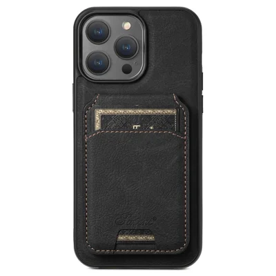 SUTENI H16 para Capa de iPhone 15 Pro Compatível com MagSafe Textura de Lichia Cobertura de Couro PU - Preto
