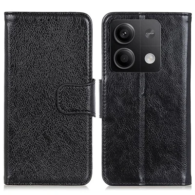 For Xiaomi Redmi Note 13 5G / 13 5G (China) Case Nappa Texture Wallet Cover Split Leather Phone Shell - Black