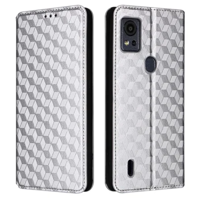 For Cricket Icon 5 / AT&T Motivate 4 Wallet Case PU Leather Folio Flip Phone Cover - Silver