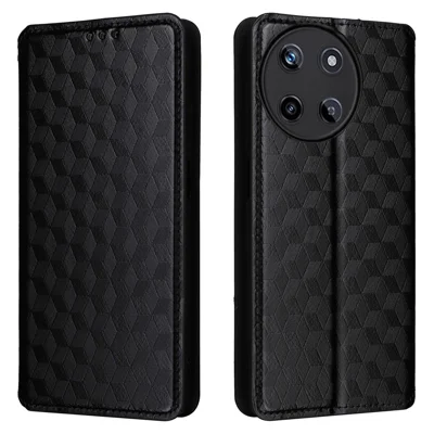 Funda cartera para Realme 11 4G (159.9x73.3x7.95mm), funda de cuero PU con diseño de rombos - Negro
