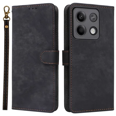 Telefoonhoesje voor Xiaomi Redmi Note 13 Pro 5G / Poco X6 5G met RFID-blokkering, portemonnee, lederen cover en riem - Zwart