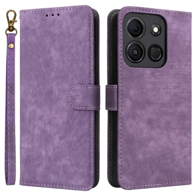 For itel A05s A663L Leather Wallet Case RFID Blocking Stand Flip Phone Cover - Purple