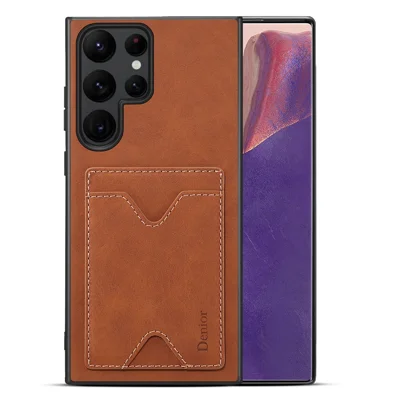 DENIOR Pour Samsung Galaxy S24 Ultra Étui en Cuir + TPU Housse de Téléphone avec Support et Porte-Carte - Marron
