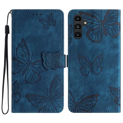 For Samsung Galaxy A35 5G Flip Phone Case PU Leather Butterflies Wallet Cover - Blue