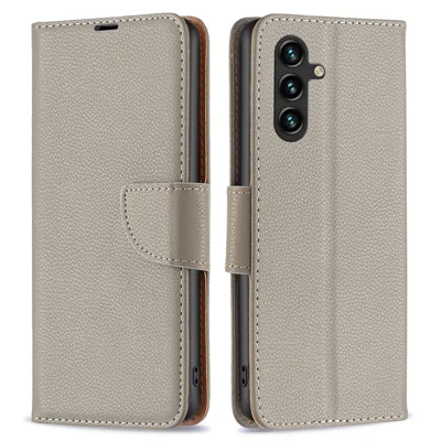 For Samsung Galaxy A35 5G Wallet Case with Wrist Strap Litchi Texture Leather Phone Stand Cover - Grey