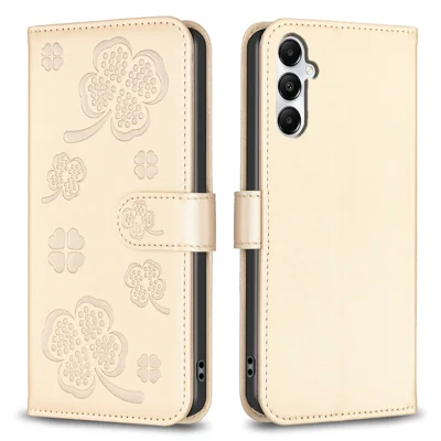 For Samsung Galaxy A35 5G Leather Case Clover Imprinted Phone Wallet Cover - Gold