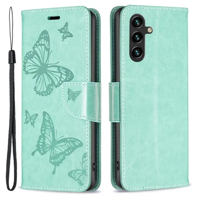 For Samsung Galaxy A35 5G Case Butterfly Imprinted Leather Cover with Stand Wallet - Green