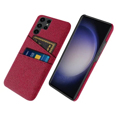 For Samsung Galaxy S24 Ultra PC+Cloth Cover Shockproof Phone Case with Dual Card Slots - Red