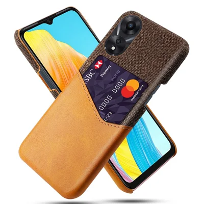 For Oppo A38 4G / A18 4G Case PU Leather Card Slot Cloth Texture PC Phone Cover - Orange