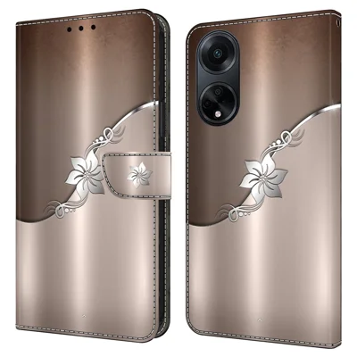 For Oppo A98 5G / A1 5G PU Leather Cover 3D Pattern Mobile Phone Case - Silver Flower