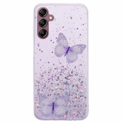 For Samsung Galaxy A54 5G Case AW Series TPU+PVC Butterfly Decor Sparkle Epoxy Cover - Purple