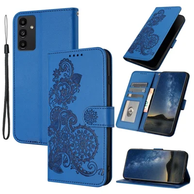 For Samsung Galaxy S24+ Phone Cases Mandala Flower Leather Wallet Mobile Cover with Strap - Sapphire