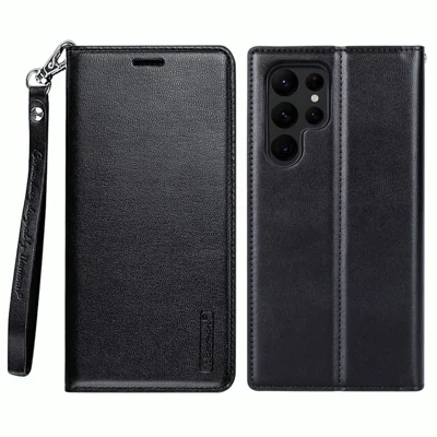 HANMAN seria Minuo dla Samsung Galaxy S24 Ultra obudowa magnetyczna z portfelem z syntetycznej skóry PU - Czarny