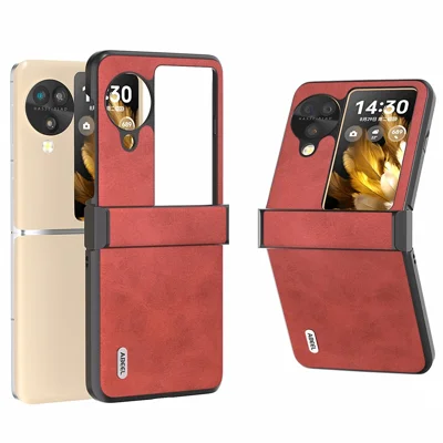 ABEEL For Oppo Find N3 Flip 5G Phone Case PU Leather Hinge Protection Cover - Red