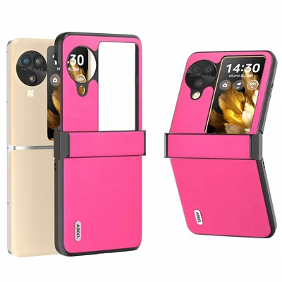 ABEEL For Oppo Find N3 Flip 5G Phone Case Hinge Protection Textured PU Leather Cover - Rose
