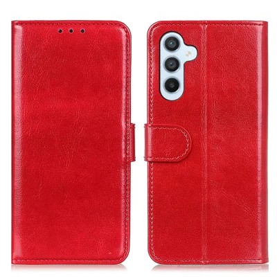 Para Samsung Galaxy A35 5G Capa Textura de Couro de Cavalo Louco Capa de Suporte - Vermelho
