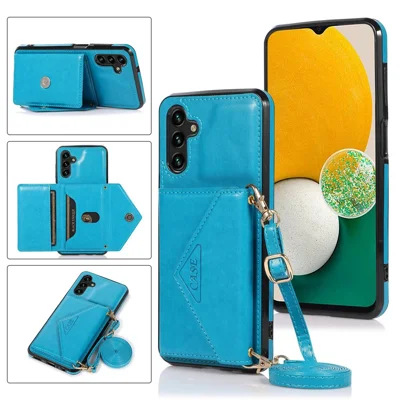 For Samsung Galaxy A25 5G (Global) (161.0 x 76.5 x 8.3mm) Cell Phone Case Card Holder Leather+TPU Crossbody Cover - Blue
