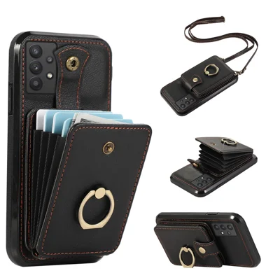 For Samsung Galaxy A53 5G Case Kickstand TPU+PU Leather Phone Cover with Card Holder - Black