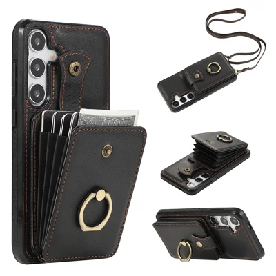 For Samsung Galaxy A14 5G / 4G Case Buckle Design Kickstand TPU+PU Leather Phone Cover - Black