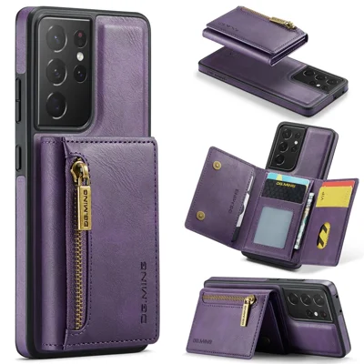 DG.MING M5 Series For Samsung Galaxy S21 Ultra 5G Phone Case Detachable Wallet Kickstand Cover - Purple