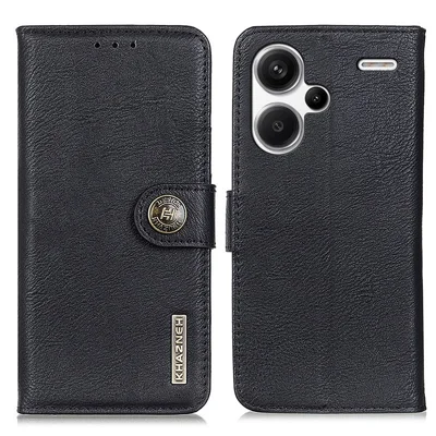 KHAZNEH For Xiaomi Redmi Note 13 Pro+ 5G Cell Phone Cases Cowhide Texture Stand Wallet Cover - Black