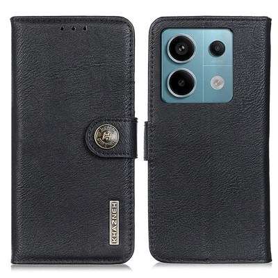 KHAZNEH voor Xiaomi Redmi Note 13 Pro 5G / Poco X6 5G hoesjes met portemonnee en structuur van koeienleer - Zwart