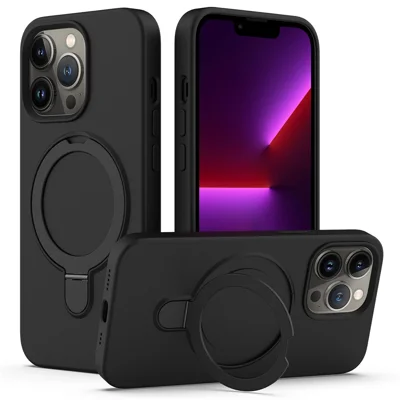 Per iPhone 13 Pro Max Custodia Magnetica con Anello di Supporto in PC + Silicone - Nero