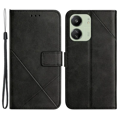 Coque portefeuille en cuir texturé lignes pour Xiaomi Redmi 13C 4G / 5G / Poco C65 4G - Noir