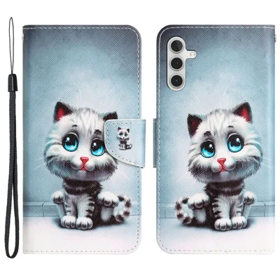 For Samsung Galaxy S24+ Case PU Leather Pattern Printing Stand Cover - Blue Eyes Cat