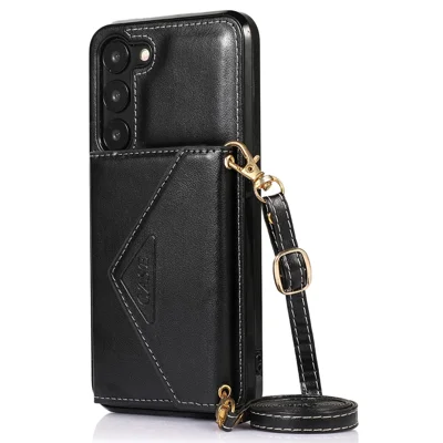 For Samsung Galaxy A14 5G / 4G Case Card Holder Kickstand PU Leather+TPU Crossbody Cover - Black