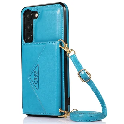 For Samsung Galaxy A54 5G Cell Phone Case Leather+TPU Crossbody Cover with Card Holder - Blue