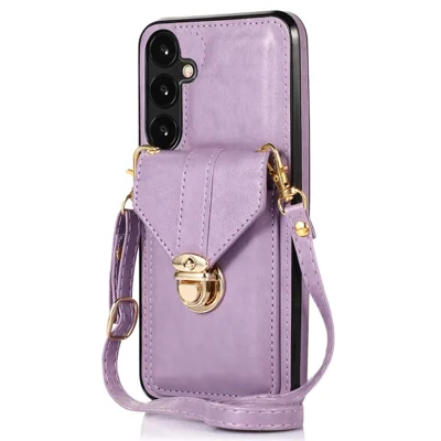 For Samsung Galaxy A14 5G / 4G Case Shockproof Phone Cover Card Holder PU Leather+TPU Phone Shell - Purple