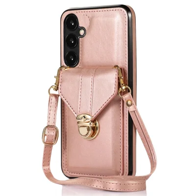 For Samsung Galaxy S23 FE Case Card Holder PU Leather+TPU Shockproof Cover - Rose Gold