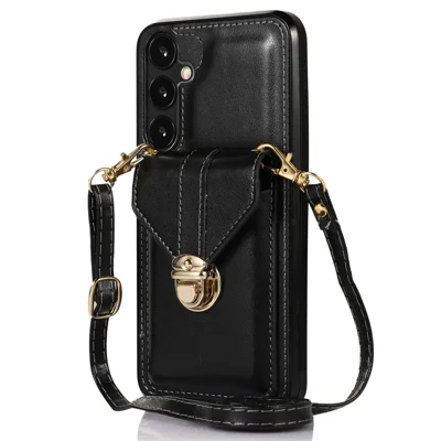 Für Samsung Galaxy S23 FE Case Kartenfach PU-Leder + TPU stoßfeste Abdeckung - Schwarz