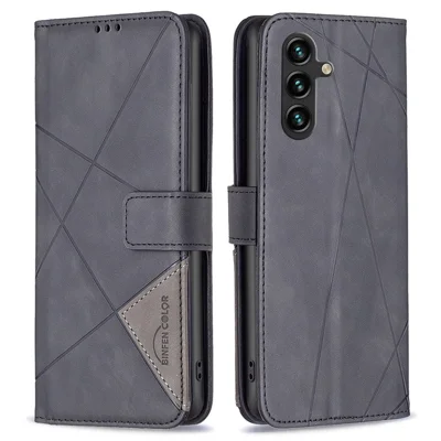 BINFEN COLOR Etui portfelik na Samsung Galaxy A55 5G z klapką, etui z podkładką pod kartę, etui z kozakiem z nadrukiem geometrii - Czarny
