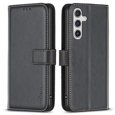 BINFEN COLOR BF17 For Samsung Galaxy A55 5G Flip Case PU Leather All Inclusive Phone Cover - Black
