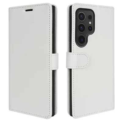For Samsung Galaxy S24 Ultra Case Crazy Horse Texture Wallet Phone Case PU Leather Flip Cover - White