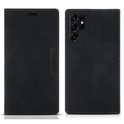 Voor Samsung Galaxy S24 Ultra hoesje met automatische sluiting magnetische telefoonportemonnee hoes - Zwart