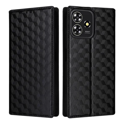 For ZTE Blade A73 4G / Blade V50 Smart / Blade V50 Desig 4G / Axon 50 Lite Wallet Phone Case Rhombus Imprinted PU Leather Folio Flip Cover - Black