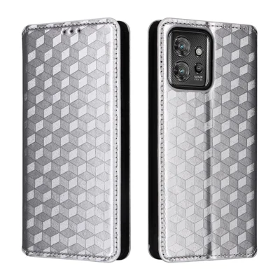 غطاء هاتف Motorola ThinkPhone 5G مصنوع من جلد PU بنمط معشق على شكل معين - فضي