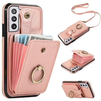 For Samsung Galaxy S22+ 5G Case Kickstand Slim-Fit TPU+PU Leather Mobile Phone Cover - Rose Gold