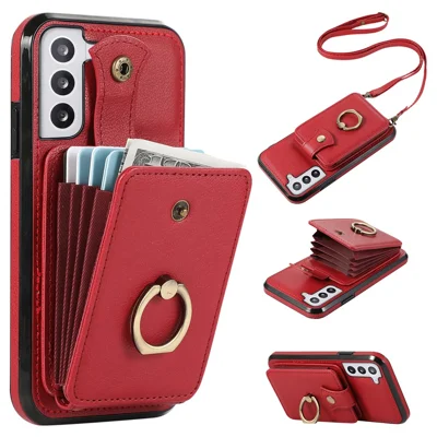 For Samsung Galaxy S23+ Case RFID Blocking Mobile Phone Cover Kickstand TPU+PU Leather Shell - Red