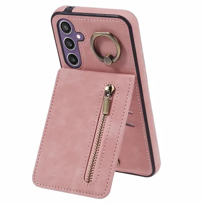 For Samsung Galaxy A14 5G /  A14 4G Case Retro PU+TPU Zippered Wallet Phone Cover - Pink